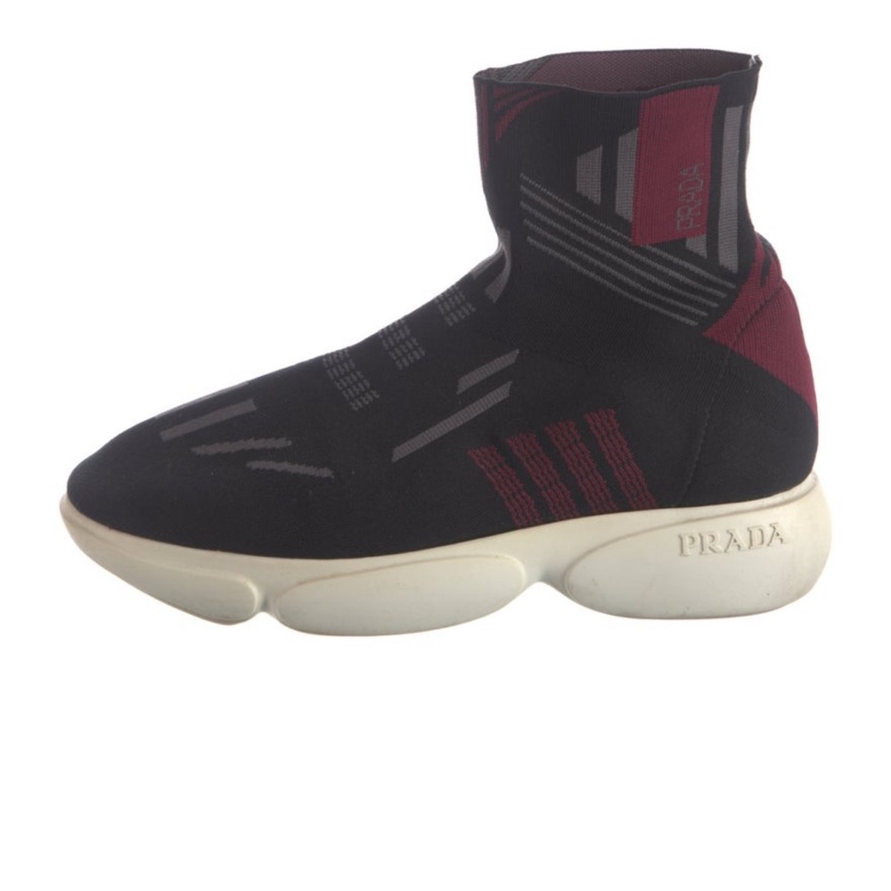 Prada Black and Burgundy Knit Sock Sneaker with Cream Sole size 8 fit 7.5-8